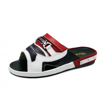 Men Sandals SKF-25 White-Black Nappa-Red Suede-Red Nappa